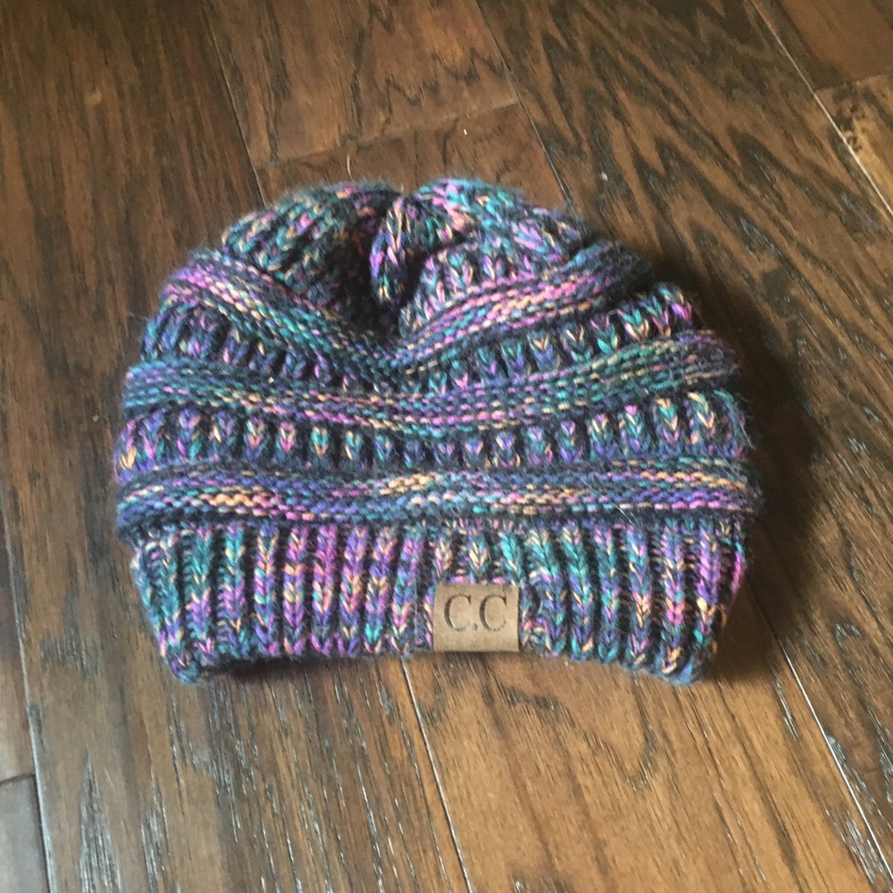 C.C beanie: purple & black rainbow